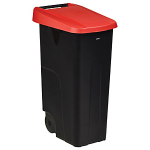 Mobiele vuilnisbak voor afvalsortering - 110l - movatri  - zwart / rood - dichte deksel