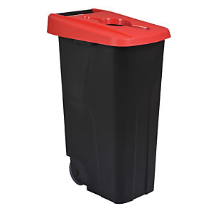 Mobiele vuilnisbak voor afvalsortering - 110l - movatri  - zwart / rood - open deksel