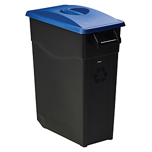 Mobiele vuilnisbak voor afvalsortering - 65l - movatri  - zwart/ blauw - dichte deksel