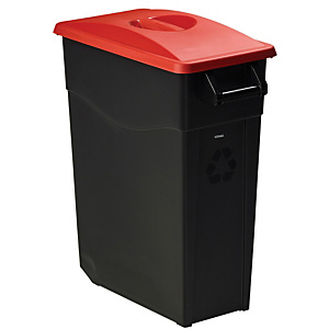 Mobiele vuilnisbak voor afvalsortering - 65l - movatri  - zwart / rood - dichte deksel