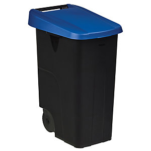 Mobiele vuilnisbak voor afvalsortering - 85l - movatri  - zwart / blauw - dichte deksel