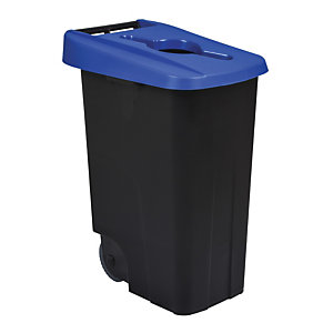 Mobiele vuilnisbak voor afvalsortering - 85l - movatri  - zwart / blauw - open deksel