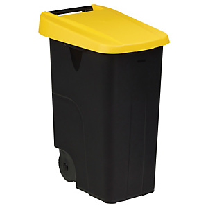 Mobiele vuilnisbak voor afvalsortering - 85l - movatri  - zwart / geel - dichte deksel