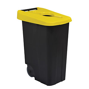 Mobiele vuilnisbak voor afvalsortering - 85l - movatri  - zwart / geel - open deksel