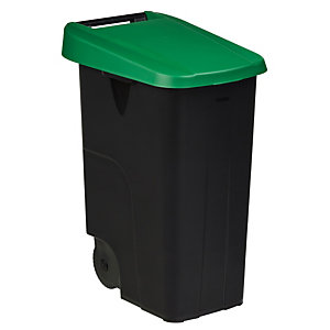 Mobiele vuilnisbak voor afvalsortering - 85l - movatri  - zwart / groen - dichte deksel