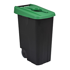 Mobiele vuilnisbak voor afvalsortering - 85l - movatri  - zwart / groen - open deksel