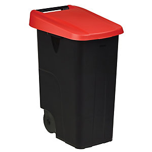 Mobiele vuilnisbak voor afvalsortering - 85l - movatri  - zwart / rood - dichte deksel