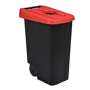 Mobiele vuilnisbak voor afvalsortering - 85l - movatri  - zwart / rood - open deksel