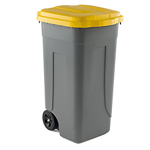 MOBIL PLASTIC Bidone mobile - con chiusura a clip - 49x54x85 cm - 100 L - grigio/giallo MOBIL PLASTIC Bidone mobile - con chiusura a clip - 49x54x85 cm - 100 L - grigio/giallo