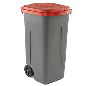 MOBILPLASTIC Bidone mobile - 49x54x85 cm - con chiusura a clip - 100 L - grigio/rosso MOBILPLASTIC Bidone mobile - 49x54x85 cm - con chiusura a clip - 100 L - grigio/rosso