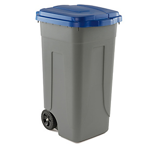 MOBILPLASTIC Bidone mobile - con chiusura a clip - 49x54x85 cm - 100 L - grigio/blu MOBILPLASTIC Bidone mobile - con chiusura a clip - 49x54x85 cm - 100 L - grigio/blu