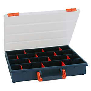 MOBILPLASTIC Cassetta porta minuterie CLASS 41, 12 separatori estraibili, 40 x 34 x 7 cm, Blu/Trasparente MOBILPLASTIC Cassetta porta minuterie CLASS 41, 12 separatori estraibili, 40 x 34 x 7 cm, Blu/Trasparente