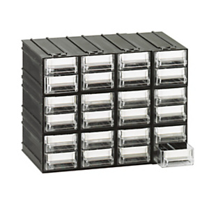 MOBILPLASTIC Cassettiera componibile modulare T/A, 22,5 x 13,3 x 16,9 cm, 24 cassetti, Nero/Trasparente MOBILPLASTIC Cassettiera componibile modulare T/A, 22,5 x 13,3 x 16,9 cm, 24 cassetti, Nero/Trasparente