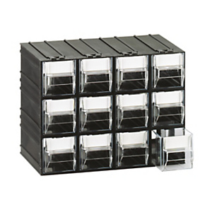 MOBILPLASTIC Cassettiera componibile modulare T/A1, 22,5 x 13,3 x 16,9 cm, 12 cassetti, Nero/Trasparente MOBILPLASTIC Cassettiera componibile modulare T/A1, 22,5 x 13,3 x 16,9 cm, 12 cassetti, Nero/Trasparente