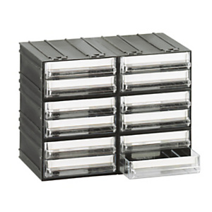 MOBILPLASTIC Cassettiera componibile modulare T/B, 22,5 x 13,3 x 16,9 cm, 12 cassetti, Nero/Trasparente MOBILPLASTIC Cassettiera componibile modulare T/B, 22,5 x 13,3 x 16,9 cm, 12 cassetti, Nero/Trasparente