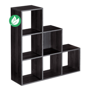 Module bibliothèque Multicases Escalier -  6 cases - Noir