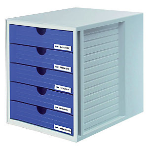 Module System-box 5 tiroirs fermés Han coloris gris/bleu