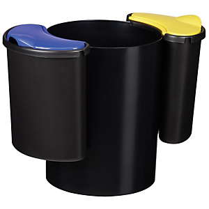 Moduleerbare prullenmand voor afvalsortering 25l - zwart / blauw / geel