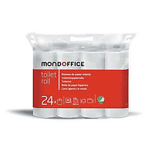 MONDOFFICE Carta igienica Standard in rotolo, 2 veli, 350 strappi, Finitura goffrata, Bianco (confezione 24 rotoli) MONDOFFICE Carta igienica Standard in rotolo, 2 veli, 350 strappi, Finitura goffrata, Bianco (confezione 24 rotoli)