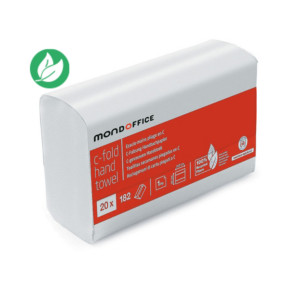MONDOFFICE Essuie-mains pliage en C simple épaisseur gaufrés recyclés 330 mm blanc naturel - Lot de 24 paquets 168 feuilles MONDOFFICE Essuie-mains pliage en C simple épaisseur gaufrés recyclés 330 mm blanc naturel - Lot de 24 paquets 168 feuilles