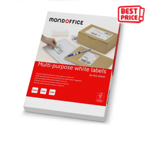 MONDOFFICE Etichette multiuso, A4 (210 x 297 mm), 1 etichetta per foglio, Bianco (confezione 100 fogli) MONDOFFICE Etichette multiuso, A4 (210 x 297 mm), 1 etichetta per foglio, Bianco (confezione 100 fogli)
