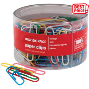 MONDOFFICE Fermagli in acciaio rivestiti in plastica, Punta arrotondata, 25 mm, Colori assortiti (scatola 100 pezzi) MONDOFFICE Fermagli in acciaio rivestiti in plastica, Punta arrotondata, 25 mm, Colori assortiti (scatola 100 pezzi)