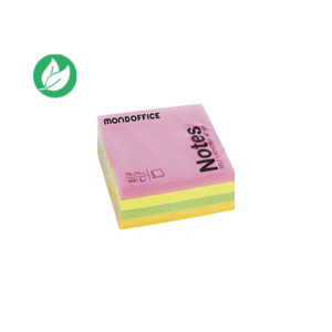 MONDOFFICE Notes repositionnables 76 x 76 mm - Assorties Néon - Bloc de 400 feuilles MONDOFFICE Notes repositionnables 76 x 76 mm - Assorties Néon - Bloc de 400 feuilles