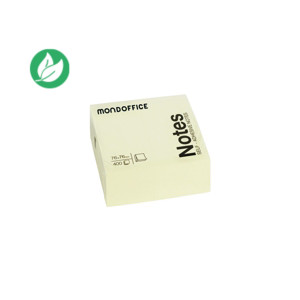 MONDOFFICE Notes repositionnables 76 x 76 mm - Jaune Pastel - Bloc de 400 feuilles MONDOFFICE Notes repositionnables 76 x 76 mm - Jaune Pastel - Bloc de 400 feuilles