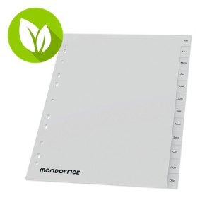 MONDOFFICE Separadores mensual, A4, polipropileno, 12 separadores, gris MONDOFFICE Separadores mensual, A4, polipropileno, 12 separadores, gris