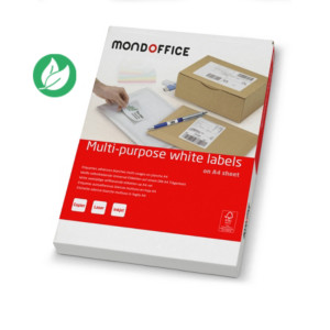 MONDOFFICE Étiquettes multi-usages adhésion permanente - Coins carrés - 210 x 148,5 mm - Blanc MONDOFFICE Étiquettes multi-usages adhésion permanente - Coins carrés - 210 x 148,5 mm - Blanc
