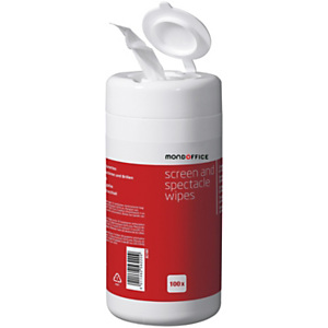 MONDOFFICE Toallitas húmedas para limpieza de pantallas, envase dispensador, 100 toallitas MONDOFFICE Toallitas húmedas para limpieza de pantallas, envase dispensador, 100 toallitas