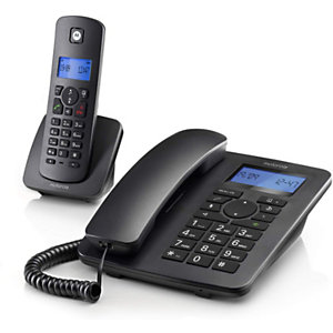 Motorola C4201 Combo Teléfono de sobremesa + inalámbrico, pantalla retroiluminada, negro
