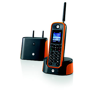 Motorola O201 Teléfono digital inalámbrico de largo alcance, negro y naranja
