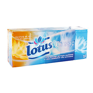 Mouchoirs Lotus, 15 étuis de 9 mouchoirs Mouchoirs Lotus, 15 étuis de 9 mouchoirs