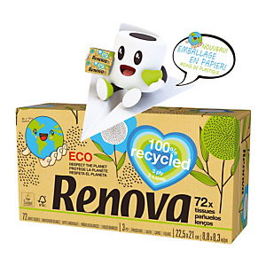 Mouchoirs Renova 100% recycled, 30 boîtes de 72 mouchoirs Mouchoirs Renova 100% recycled, 30 boîtes de 72 mouchoirs