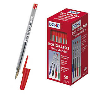 MTL® Bolígrafo de punta de bola, punta mediana 1 mm, cuerpo transparente, tinta roja