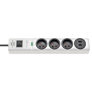Multi-contactdoos verlenger hugo! Brennenstuhl, overspanningsbeveiliging 19 500A, 3 stopcontacten, 2 USB stopcontacten, witte kleur Multi-contactdoos verlenger hugo! Brennenstuhl, overspanningsbeveiliging 19 500A, 3 stopcontacten, 2 USB stopcontacten, witte kleur