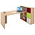 Multicolor Postazione lavoro scrivania + libreria a 9 caselle, Rovere - 1