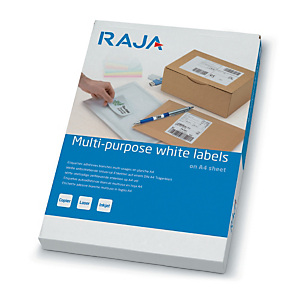 Multifunctionele etiketten permanente kleefstof Raja, doos van 2400, 70 x 37 mm, witte kleur
