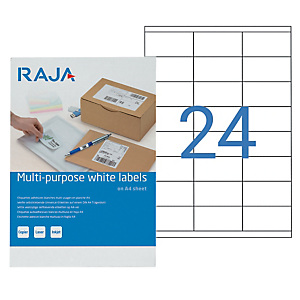 Multifunctionele etiketten permanente kleefstof Raja, doos van 2400, 70 x 37 mm, witte kleur Multifunctionele etiketten permanente kleefstof Raja, doos van 2400, 70 x 37 mm, witte kleur