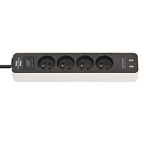Multiprise Ecolor Brennenstuhl, 4 prises courant, 2 prises USB, coloris noir et blanc