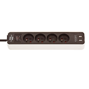 Multiprise Ecolor Brennenstuhl, 4 prises courant, 2 prises USB, coloris noir et blanc