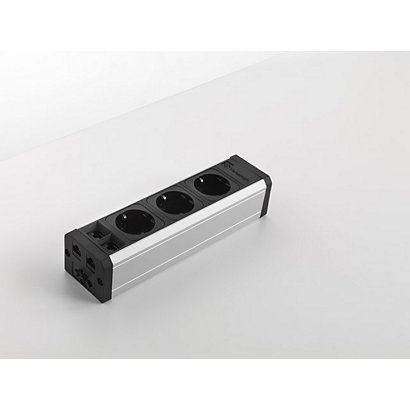 Multiprise VersaTek 2 Prises électriques + 2 RJ45 + USB, Aluminium et Noir, câble d'alimentation 3m - 1