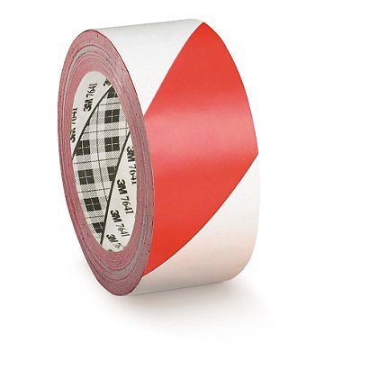 Nastri adesivi di segnalazione in vinile bianco/rosso 50mm x 33m - 1