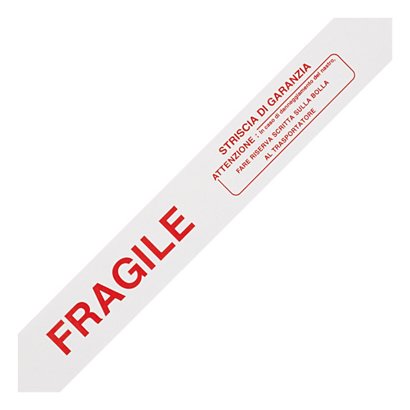 Nastri adesivi PVC 32 micron bianchi RAJA con stampa fragile + sigillo di garanzia 50mm x 66m - 1