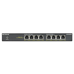 Netgear GS308PP, No administrado, Gigabit Ethernet (10/100/1000), Bidireccional completo (Full duplex), Energía sobre Ethernet (PoE), Montaje de pared GS308PP-100EUS
