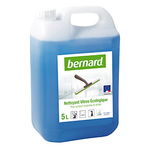 Nettoyant professionnel écologique pour vitres et surfaces Bernard, bidon de 5L. Nettoyant professionnel écologique pour vitres et surfaces Bernard, bidon de 5L.
