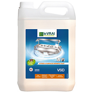 Nettoyant professionnel pour vitres et surfaces HACCP Le Vrai VSD, le bidon de 5 L Nettoyant professionnel pour vitres et surfaces HACCP Le Vrai VSD, le bidon de 5 L