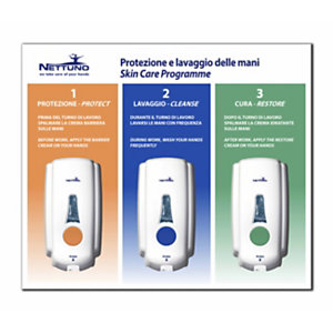 NETTUNO Pannello Skin Care Station PROTEZIONE, LAVAGGIO e CURA mani con 3 Dispenser a muro T-Small, 65 x 55 x 14 cm
