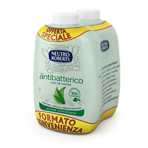 NEUTRO ROBERTS Ricarica per Sapone Liquido Antibatterico Delicato al Tè Verde, 2 Flaconi da 200 ml (confezione 2 pezzi)